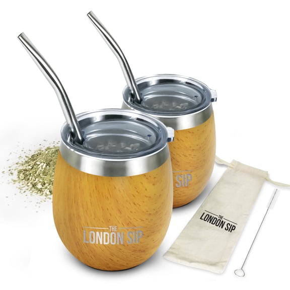 London Sip Yerba Mate Cup Set 8oz, Light Burl Wood