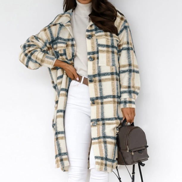 Puntoco, abrigo largo de mezcla de lana a cuadros para mujer, chaquetas de manga larga con botones, camisas informales de franela para novio, liquidación Puntoco Puntoco-8110