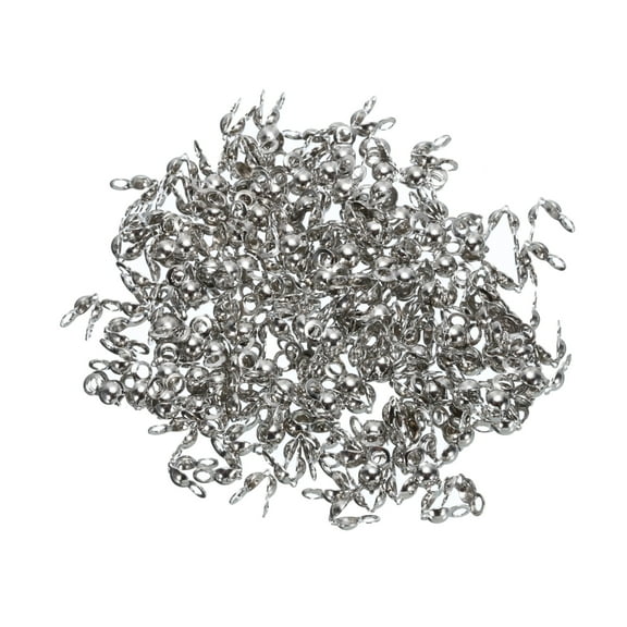 Uxcell 200Pcs End Cap Knot Cover 3mm Dia Clamshell Metal Plated Open Bead Tips End Caps 6mm for Jewelry Making, White