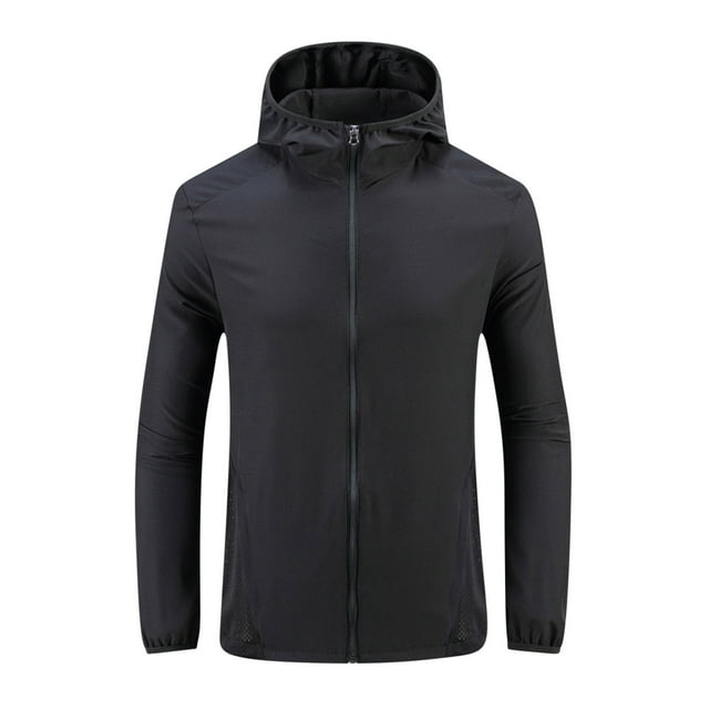 Weiqiqre Mens Lightweight Running Jacket Sun Protection Top Solid Color Long Sleeved Hooded Top