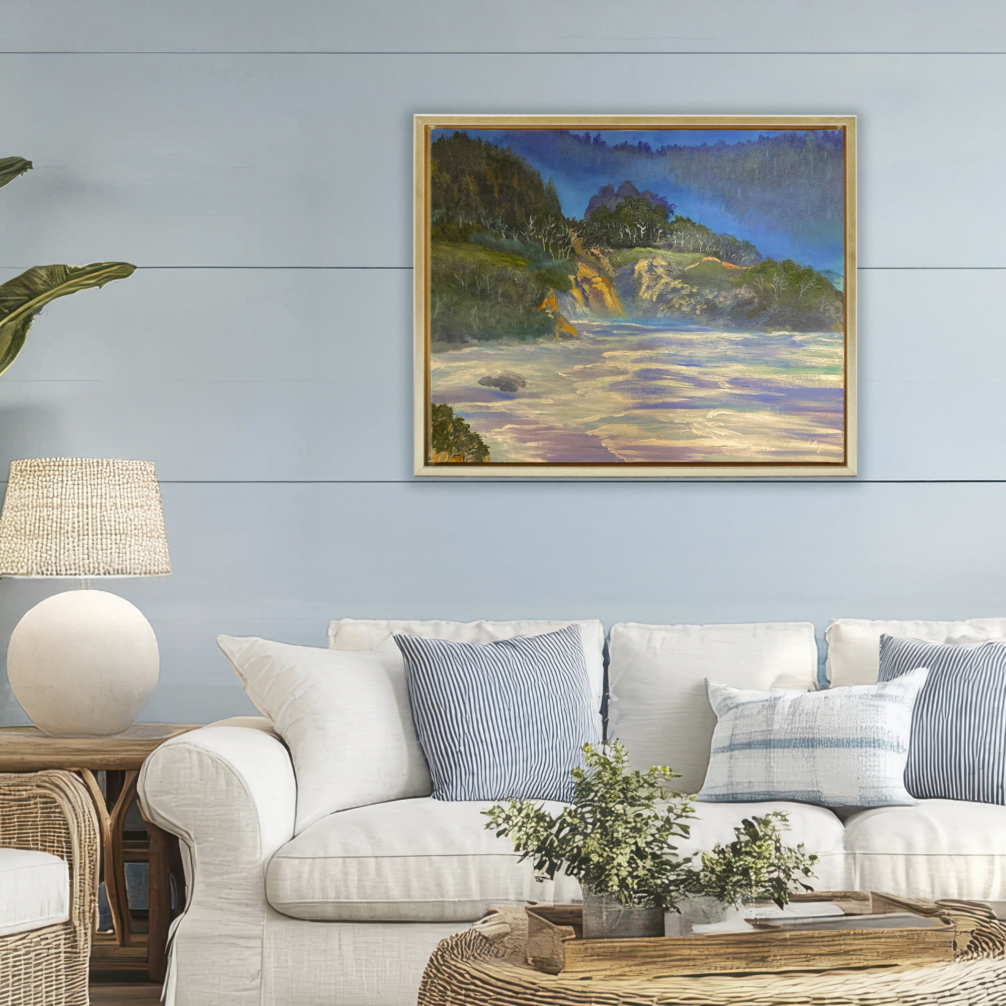 Stupell Industries Natural Wilderness Coastline Gold Framed Floater Canvas Wall Art, design by Lee Ann Zirbes