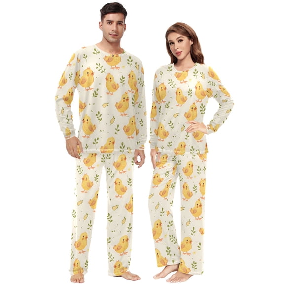 Matching Pajamas for Couples Cartoon Chick His and Hers Pajamas Sets Soft Long Sleeve Sleepwea