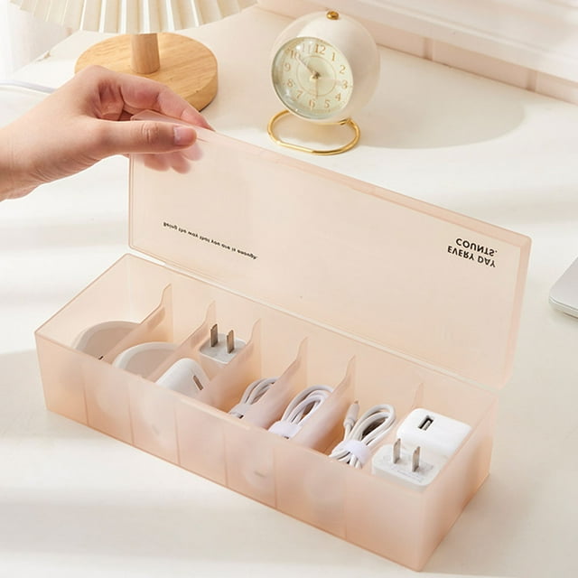 Ruiboury Transparent Cable Management Box Visible Interior For Easy Semi Transparent ABS Desktop Cable Management Box Safe Pink