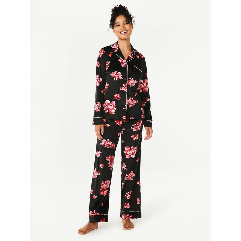 Joyspun Women's Plaid Stretch Velour Top and Joggers Pajama Set