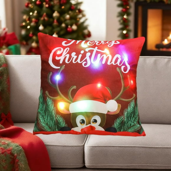 Funda de almohada de poliéster, decoraciones navideñas, almohadas navideñas, regalos navideños, luces LED, cojines cortos estampados para sofás, fundas de almohada, decoraciones de Halloween, decoraci