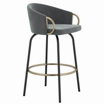 Contemporary Velvet and Metal 26" Counter Stool Set of 2 Grey and Black and Gold
