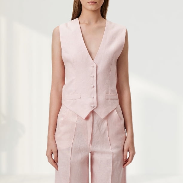Chaleco Chaleco básico con cuello en V Estilo casual Traje de trabajo de oficina simple para mujer (Rosa S) Kuymtek Rosa T S para Mujer
