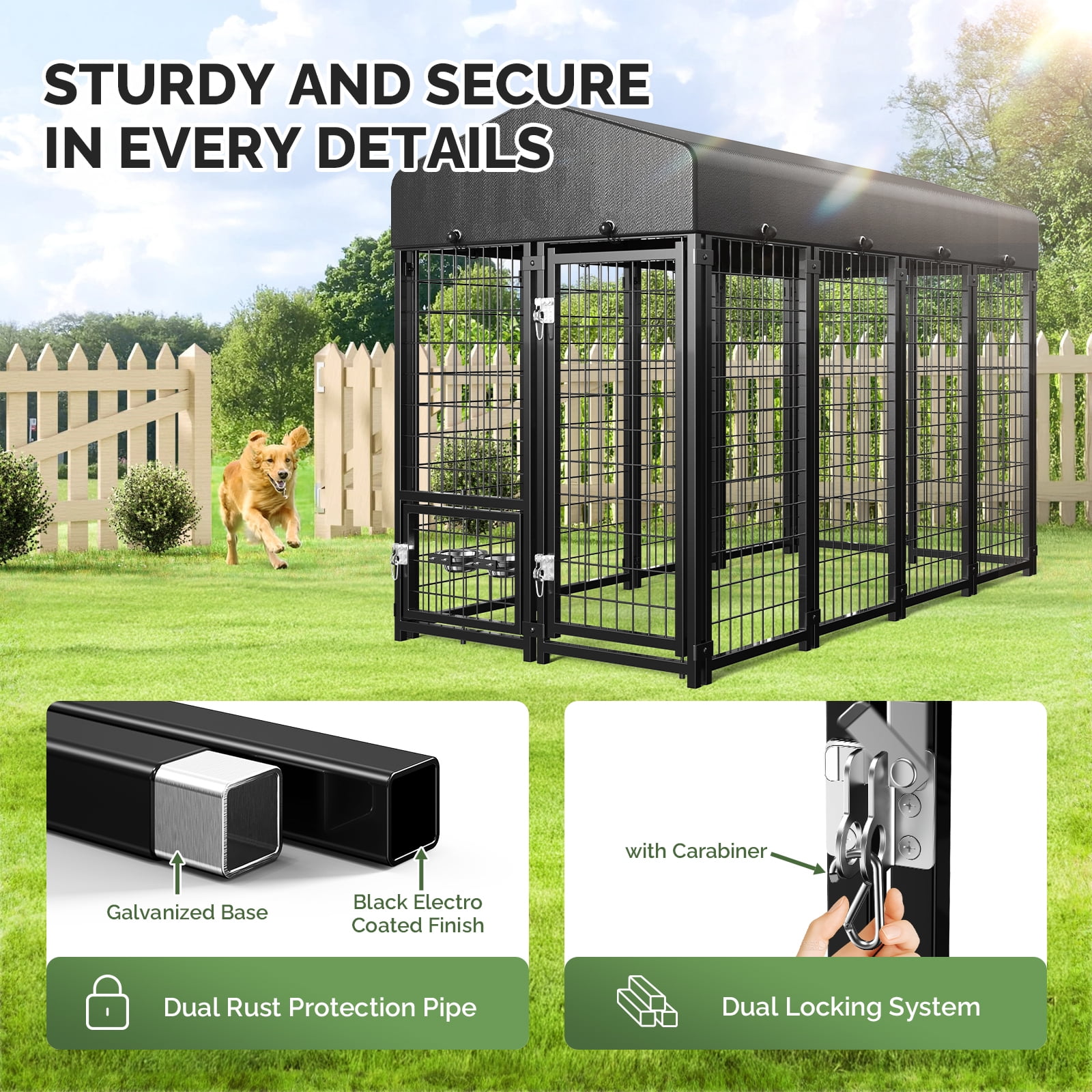 Sino Luban Outdoor Dog Kennel, Dog Run for Outdoor, Large Dog Pens Cage with Roof Waterproof for Large to Medium Dog Outside 8ft x 4ft x 6ft