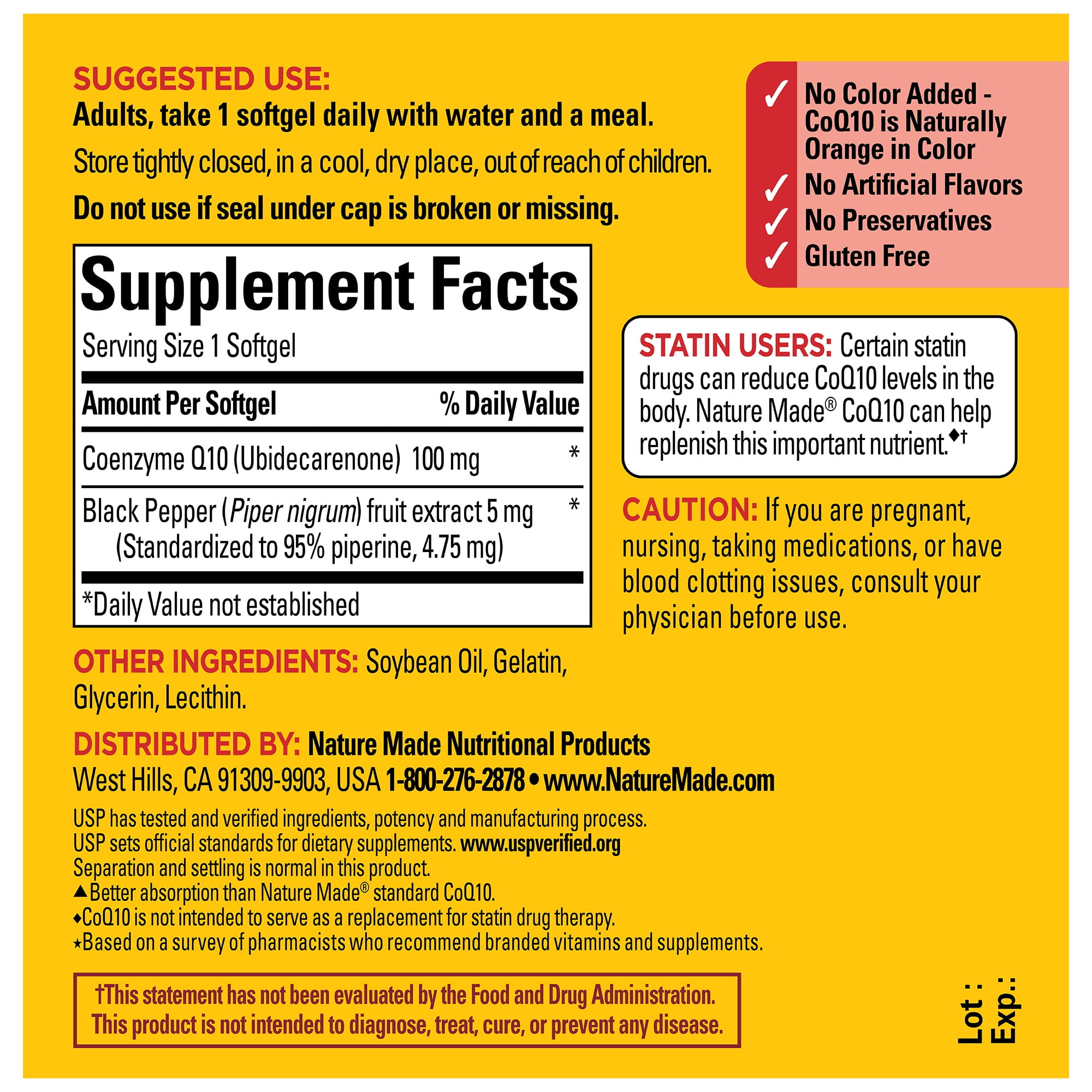 Nature Made CoQ10 100mg with Black Pepper Extract Softgels, Dietary Supplement, 30 Count