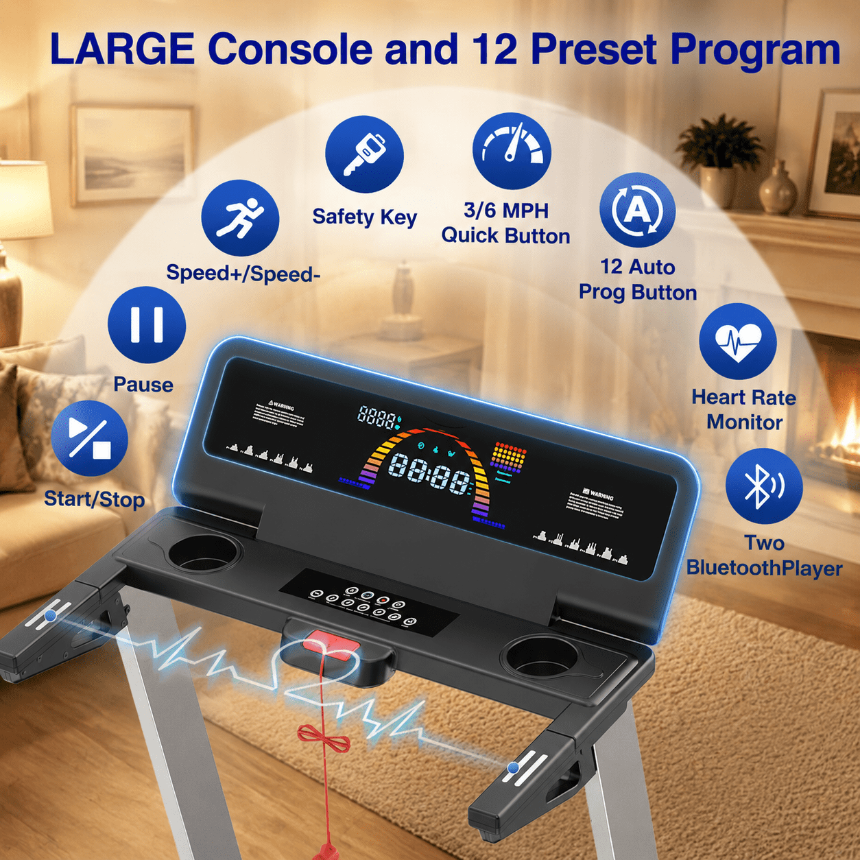 YZRUN Treadmills for Home with Incline, 4 HP Foldable Treadmill with Extra-large 20"x 45" Running Area, 450LBS Capacity, 10 MPH Speed, Bluetooth App and Speaker