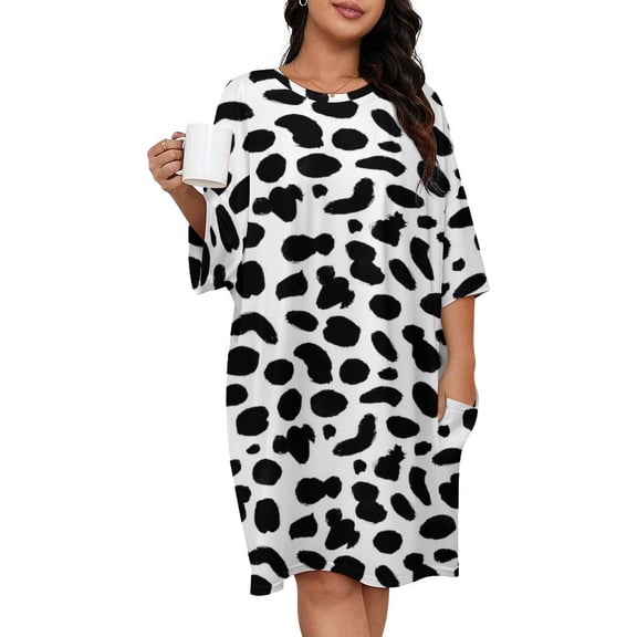 Dalmatian Pattern Sleepshirts For Sleeping Travels Loose Sleepdress Pajama Dress Soft Nightdress Sleepwear