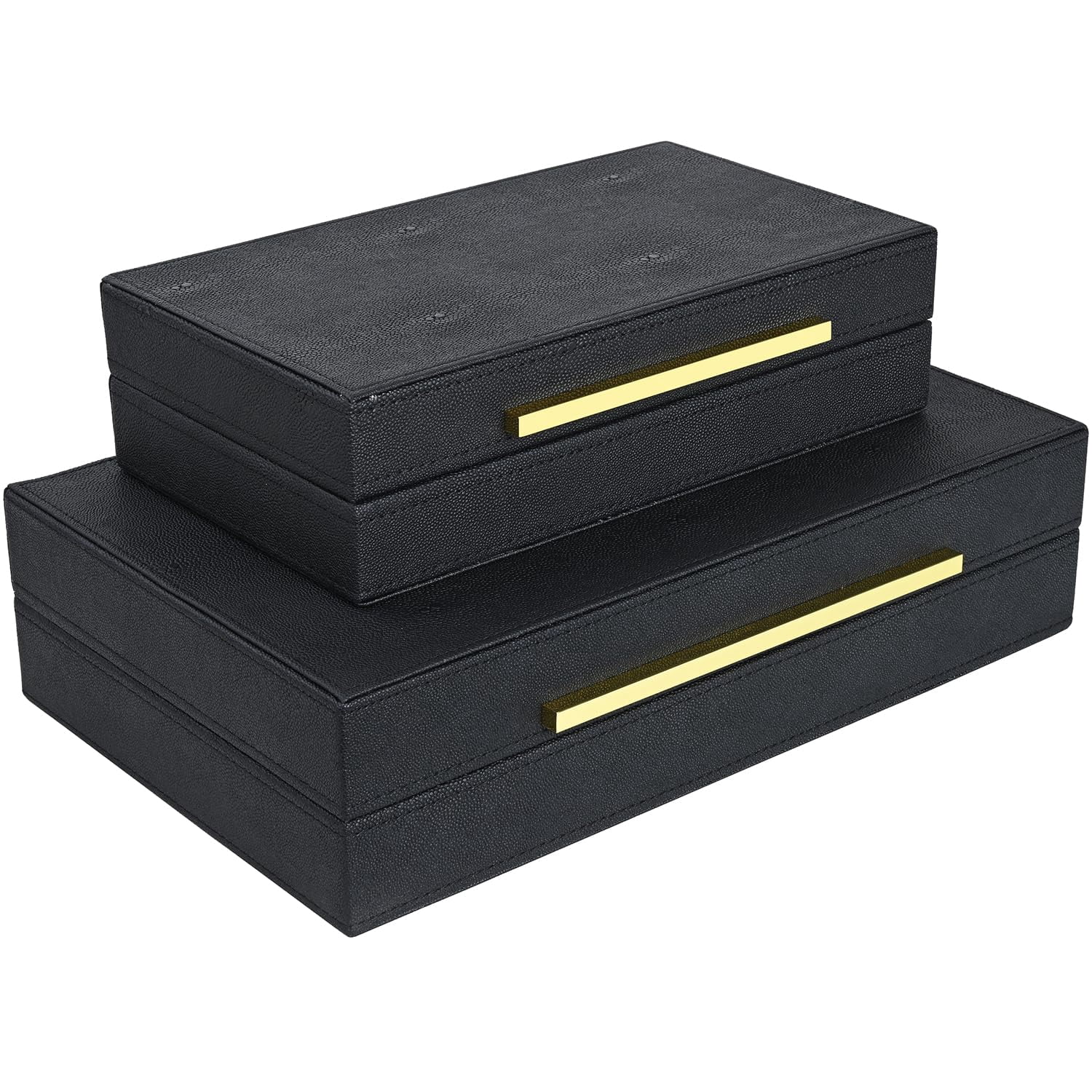 Black Shagreen Box Set Of 2 Faux Leather Decorative Boxes Large Nesting Storage With Lids For Modern Home Decor Stacking Organizer