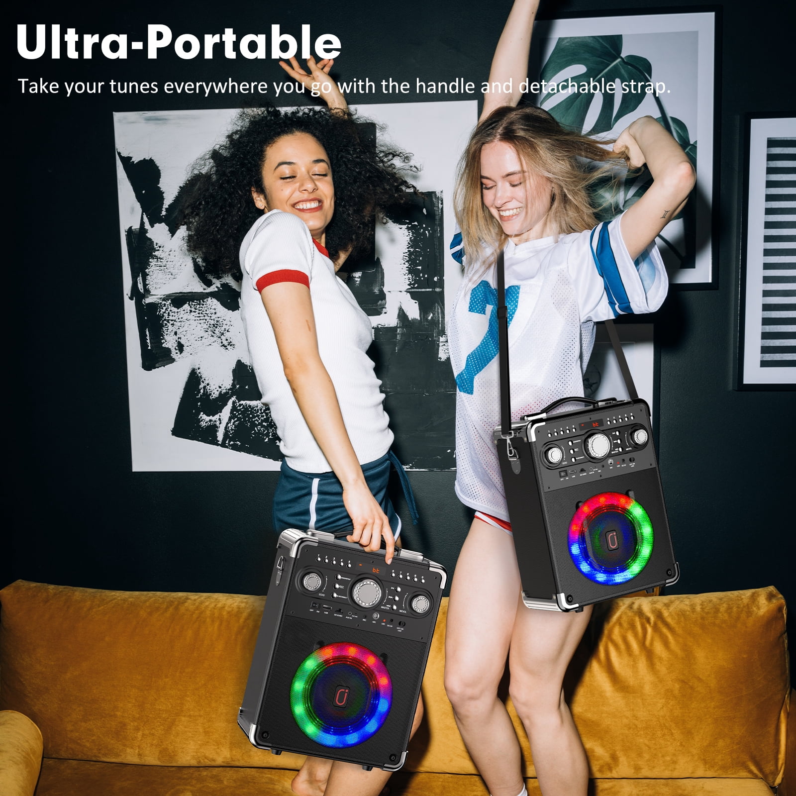 FanFun Karaoke Machine with Microphones, Bluetooth Speaker with Lights, Karaoke Speaker with Remote Control, Karaoke System for Party, Powerful Stereo Deep Bass, S8-T
