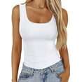 thumbnail image 2 of Ladybranch Women Spaghetti Strap Scoop Neck Ribbed Tank Tops Slim Fitted Cotton Basic Cami Shirts(XX-Large, White), 2 of 5
