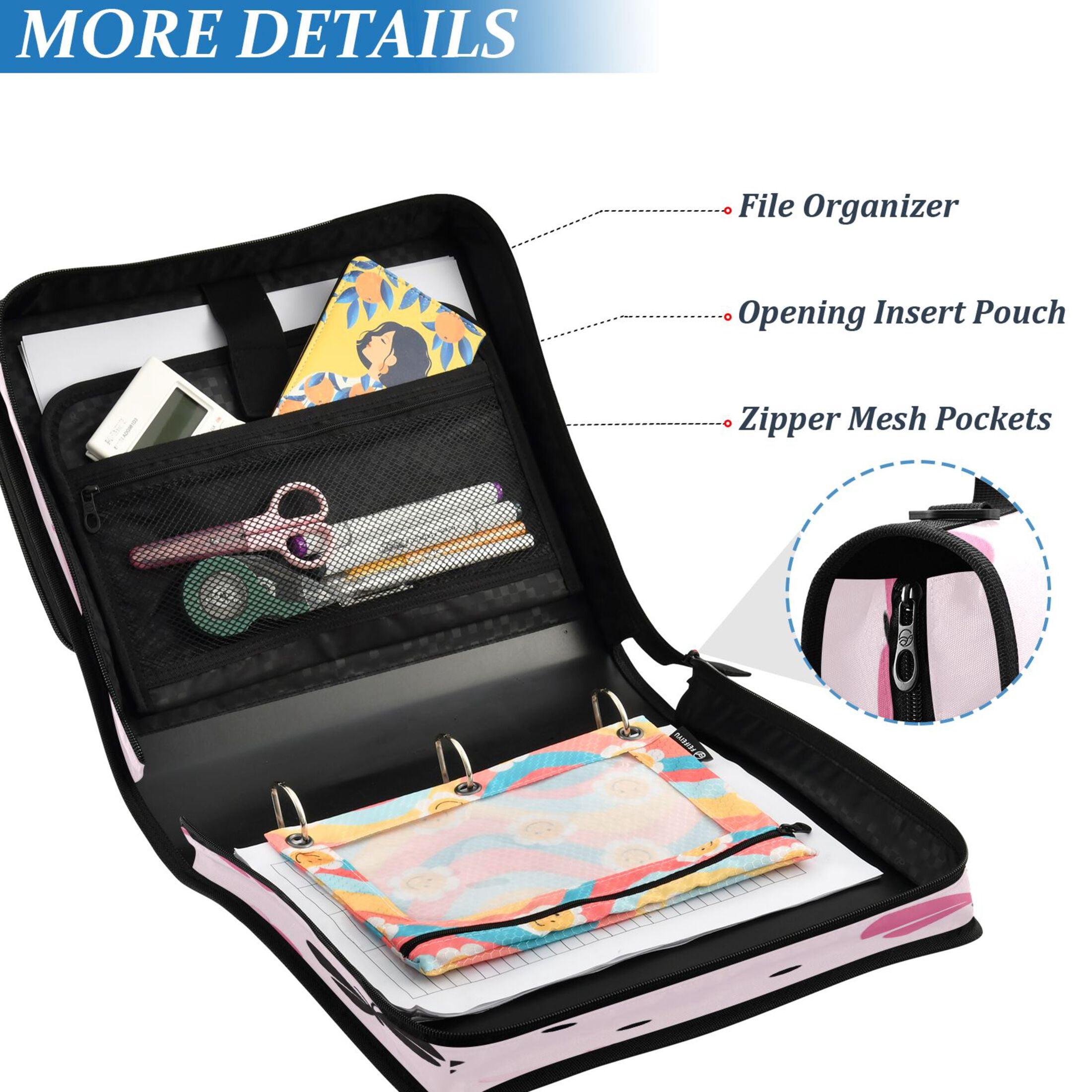 YAZAOO Zipper Binder trapper keeper Documents Organized Design Butterfly Kisses Printed