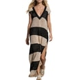 thumbnail image 2 of Noric Women's Striped Maxi Dresses V-Neck Short Sleeve Knit Cover Up Loose Fit Summer Beach Dresses with Side Slit, 2 of 6