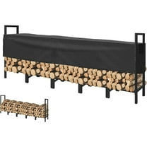 8ft Firewood Rack Outdoor with Adjustable Cover Fireplace Wood Storage Indoor Heavy Logs Stand Stacker Holder Strong Lumber Racks Outside for Courtyard Patio
