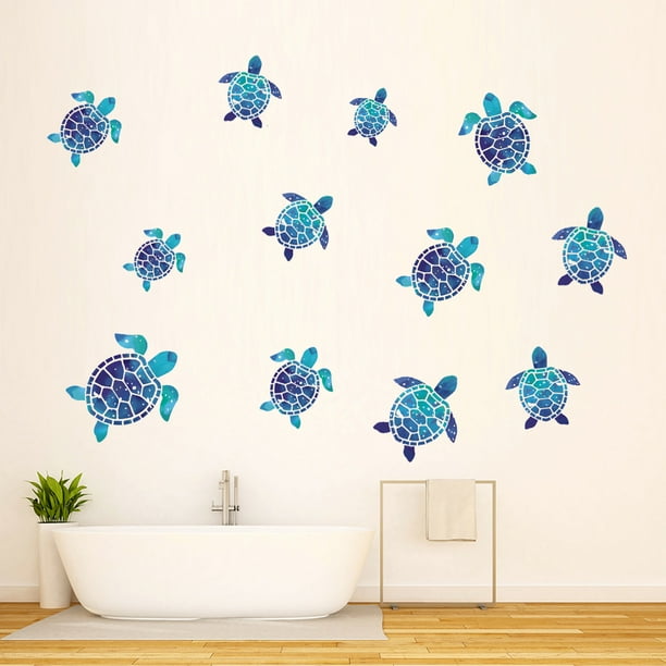 12 pegatinas de pared de tortuga marina azul para decoración de pared, pegatinas de pared para habitación de niños, para el hogar, la oficina, la sala de estar, la pared del baño (12 piezas) TUNC Sencillez
