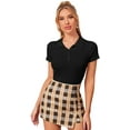 thumbnail image 1 of Women's Button Front Polo Collar Short Sleeve Ribbed T Shirt, 1 of 5