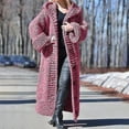 thumbnail image 4 of Abrigo de invierno para mujer, informal, mezcla de algodón, abrigo con capucha, cárdigan largo de punto grueso, 4 of 4