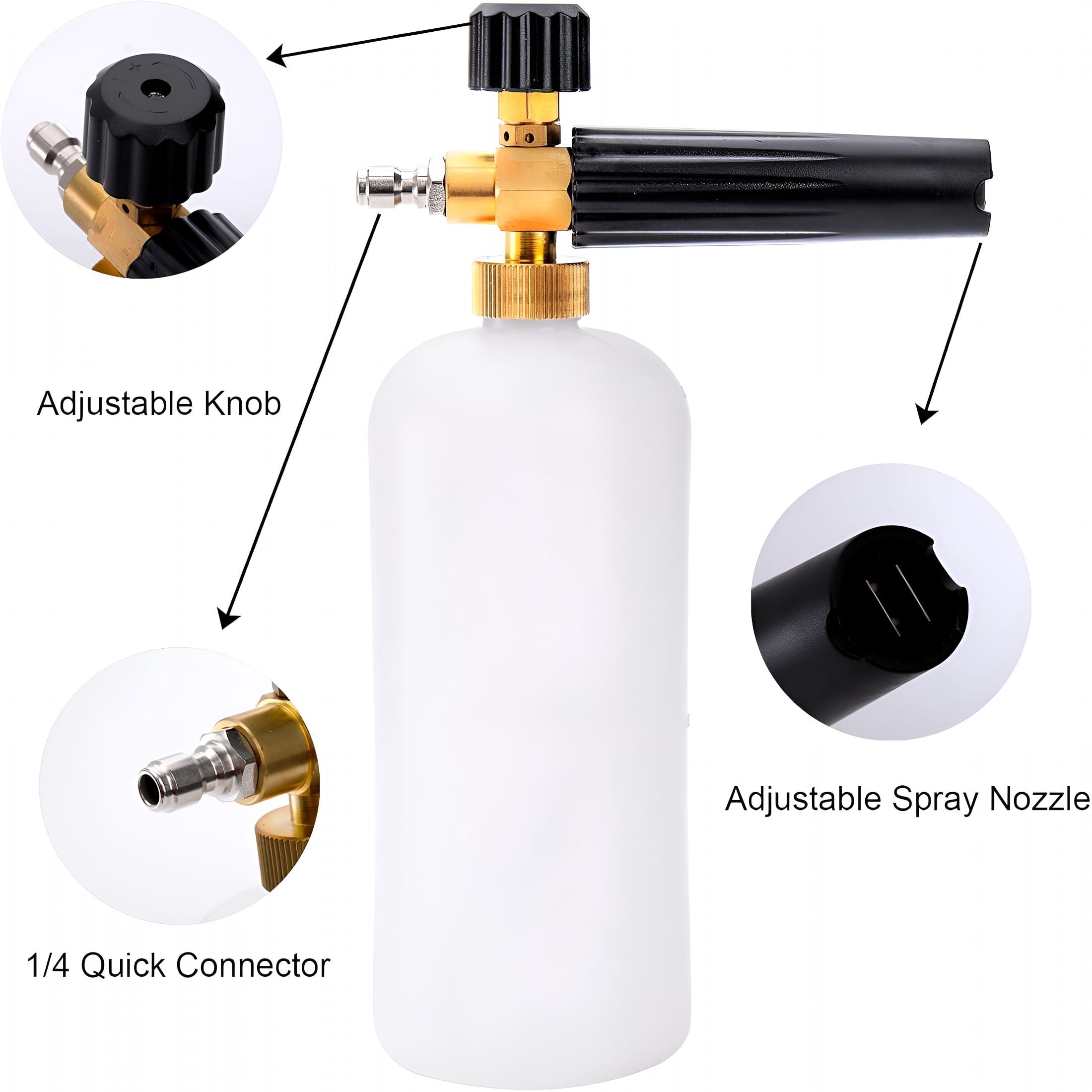 ACDANC Foam Cannon, Car Wash Pressure Washer Jet Wash 1/4" Quick Connector Adjustable Snow Foam Lance Foam Blaster, 1 Liter