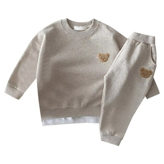 Coerni Baby Boy Girl Clothes Toddler Fall Winter Outfits Solid Color Round Neck Pullover Sweatshirt and Jogger Pants Set