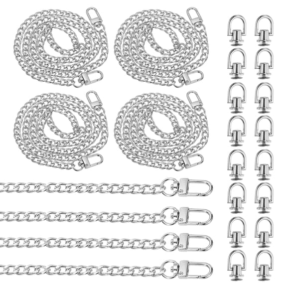 31.5" Flat Purse Chain, 8 Pack Silver Chain Purse Strap Handbag Chains Crossbody Straps Extender with D-Rings for Tote Wallet Clutch Satchel Short Bag