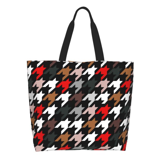 Balery Houndstooth Green Red Bolsa Tote Estilo Estético con Cremalleras, Bolsa de Hombro, Bolsa de Compras Grande y Plegable