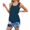 thumbnail image 5 of Coconut Print Two Piece Set for Women, Sleeveless Scoop Neck Tank & Elastic Waist Shorts - Casual Summer Lounge Outfit with Pockets Blue L, 5 of 9
