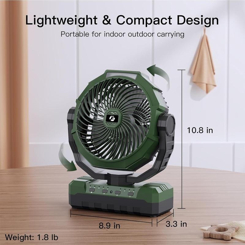 3-in-1 Camping Fan - Portable Fan Rechargeable - 24000mAh/12000mAh 9-Inch Battery Powered Fan(140Hrs/70Hrs) - USB Fan with Light & Remote for Indoor, Outdoor, Tent, Travel, BBQ, Fishing, Jobsite