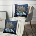 thumbnail image 5 of Set of 2 Throw Pillow Cover Blue Seashore Indigo Ocean Coral Seashells Beach House Gray Coastal Decorative Pillow Case Home Decor Square 18 x 18 Inch Pillowcase, 5 of 6