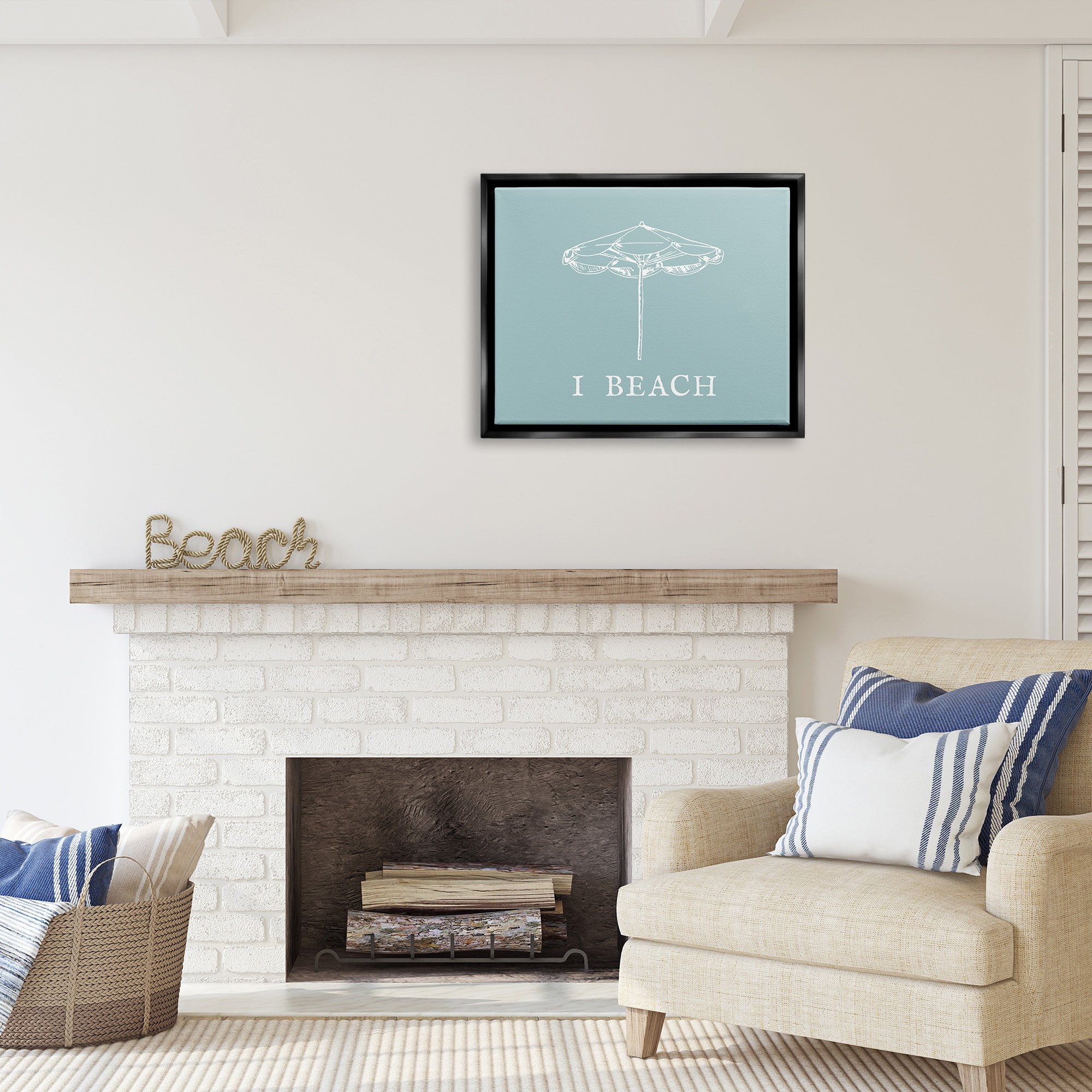 Stupell Industries I Beach Phrase with Umbrella Inspirational Painting Black Floater Framed Canvas Art Print Wall Art, 31 x 25