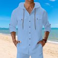 thumbnail image 1 of Ceisia Men's Regular Fit Cotton Linen Blend Hooded Roll-Tab 3/4 Sleeve Solid Color Casual Shirt Gifts, 1 of 9