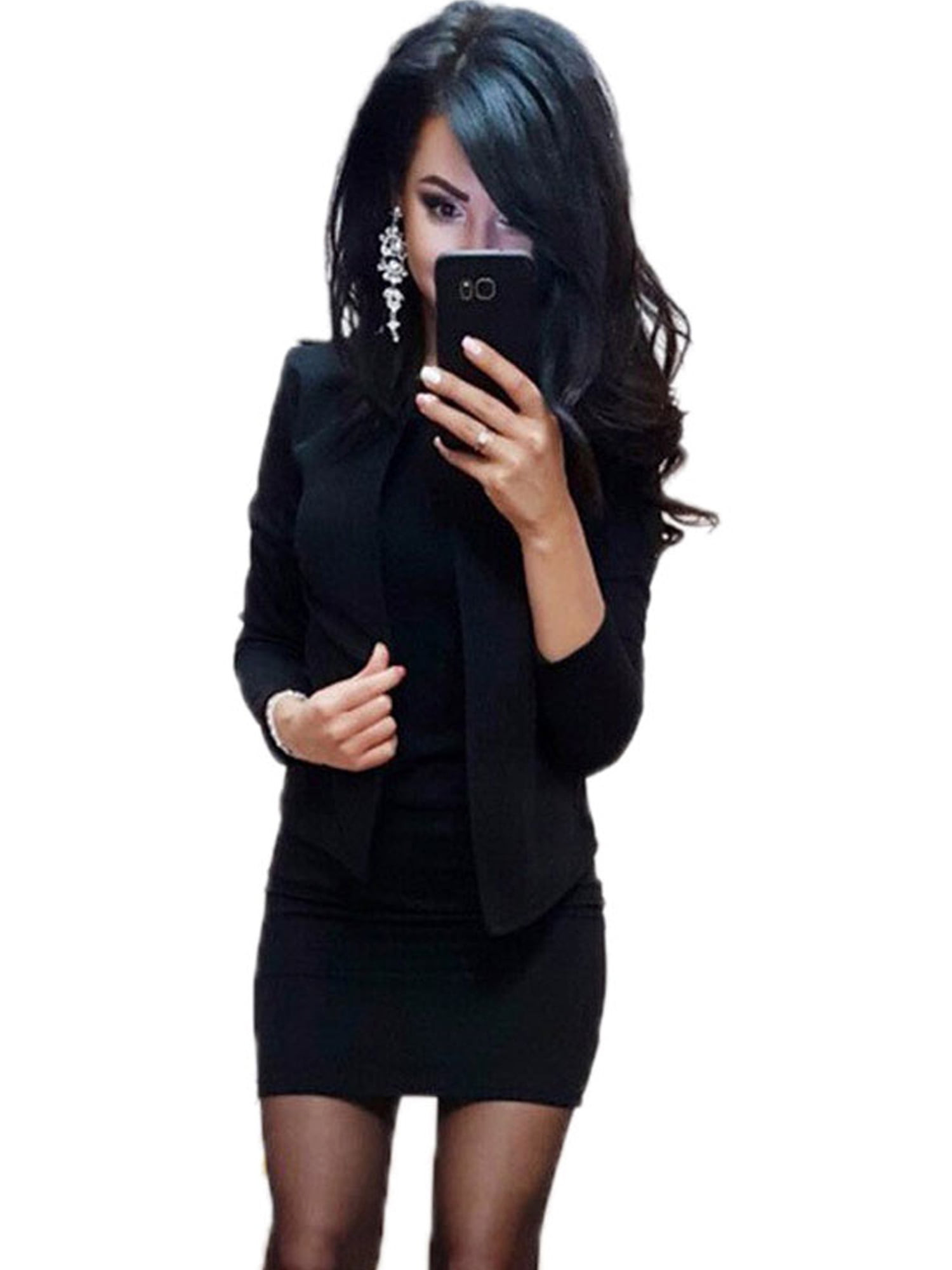 Sleeveless Bodycon Mini Dress Office Work Outfit Women 2PCS Blazer Jacket Coat 