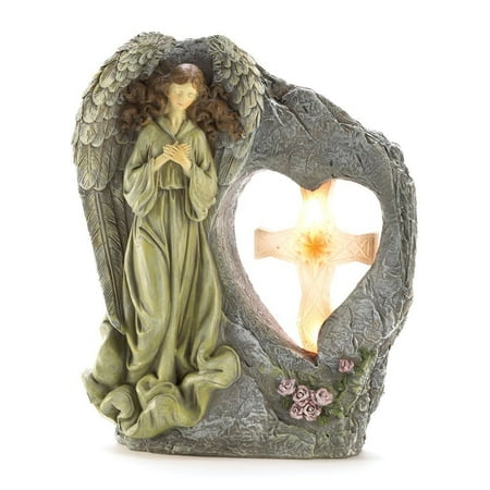 Divine Sentinel Angel Cross Garden Solar Light Beautiful Divine Sentinel Angel Cross Garden Solar Light Beautiful Theme Lighted Statue By
