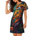 thumbnail image 2 of Honeii Colorful Owl Forest Print Women's Loose Short Sleeve Nightgown, Soft Cotton Sleepwear, Comfy Loose Fit Pajama Dress for Sleep and Lounge, 2 of 6