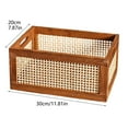 thumbnail image 4 of Rustic Wooden Storage Crate with Bamboo Woven Sides - 11.8" x 7.8" x 5.5" Decorative Farmhouse Organizer Basket with Handles for Pantry, Shelves & Home Decor, 4 of 8
