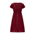 thumbnail image 5 of QLEICOM Summer Dress Savings Clearance Deals, Plus Size Casual Dresses, Women Deep V Single Breasted Short Sleeve Waist Double Tulle Solid Dress, Beach Dress Sun Dresses Wine XXL, 5 of 6