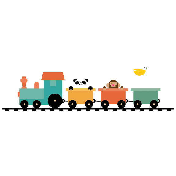 Kids Bedroom Playroom 20" x 71" Multicolored Animal Train Cabooses Clipart Decoration Sticker Steam Locomotive Art Design Removable Vinyl Home Nursery Wall Decal