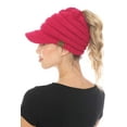 thumbnail image 3 of C.C BeanieTail Warm Knit Messy High Bun Ponytail Visor Beanie Cap, Hot Pink, 3 of 4