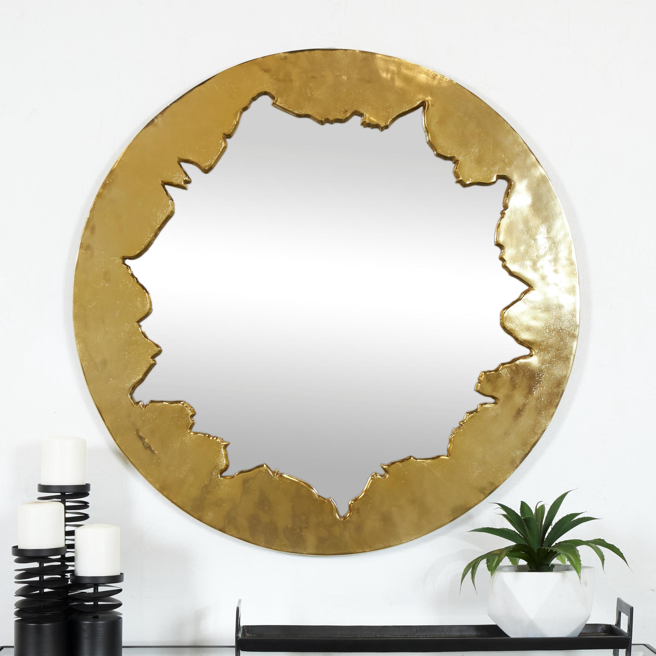 DecMode 36" x 36" Gold Handmade Live Edge Abstract Wall Mirror