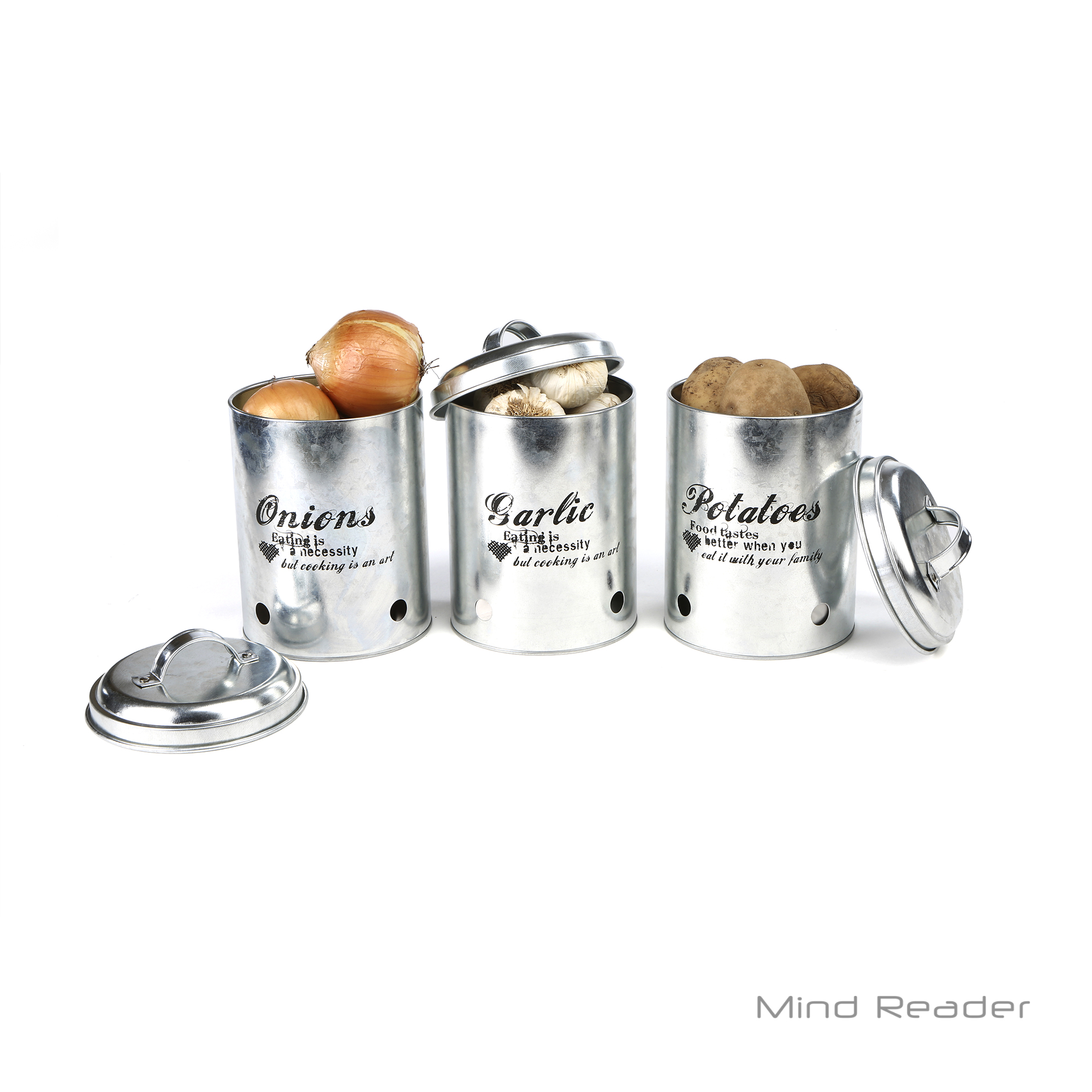Mind Reader 3 Piece Garlic, Onion, Potatoes Food Storage Metal Canister