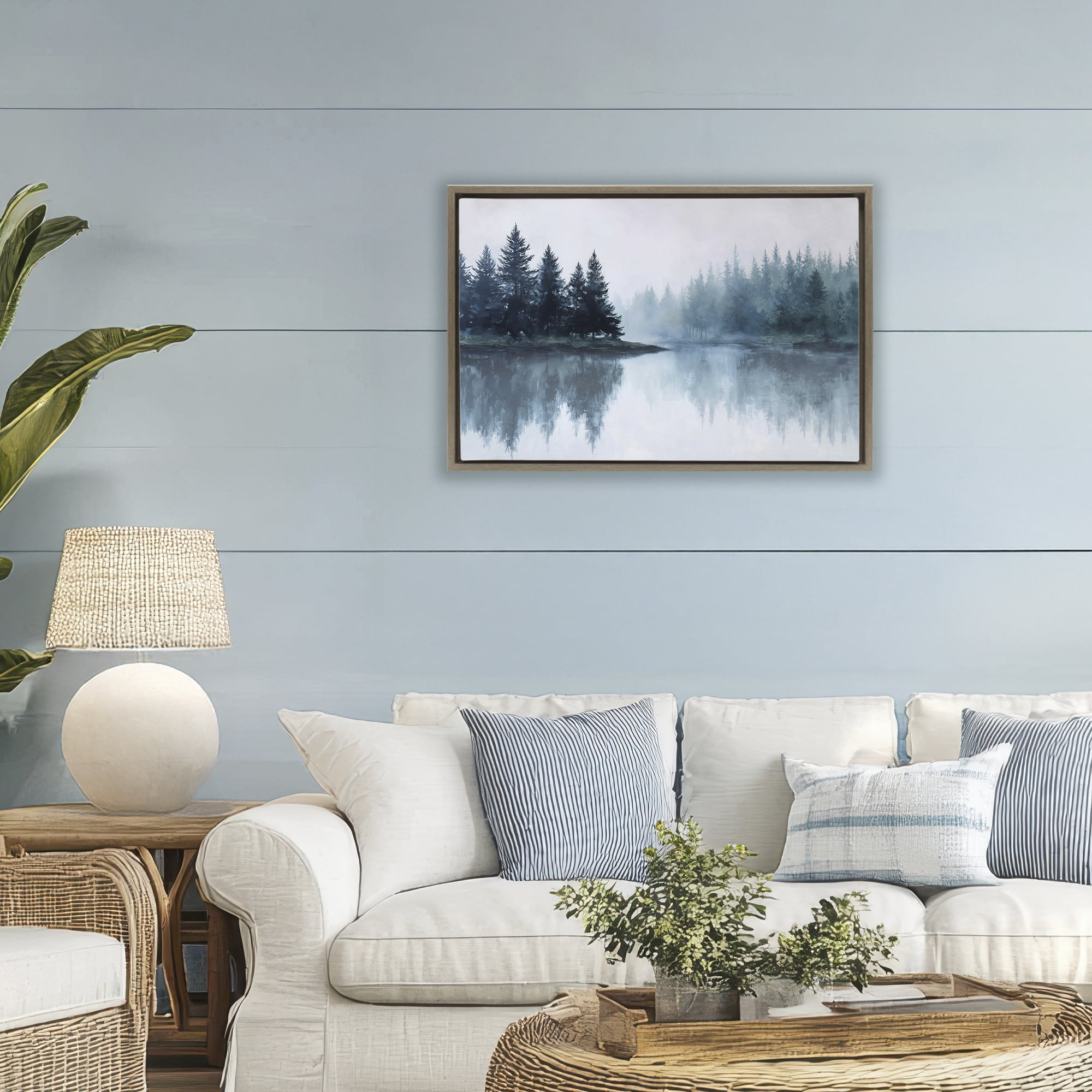 Stupell Industries Indigo Tree Reflections Brown Framed Floater Canvas Wall Art, design by Jacky Ngan
