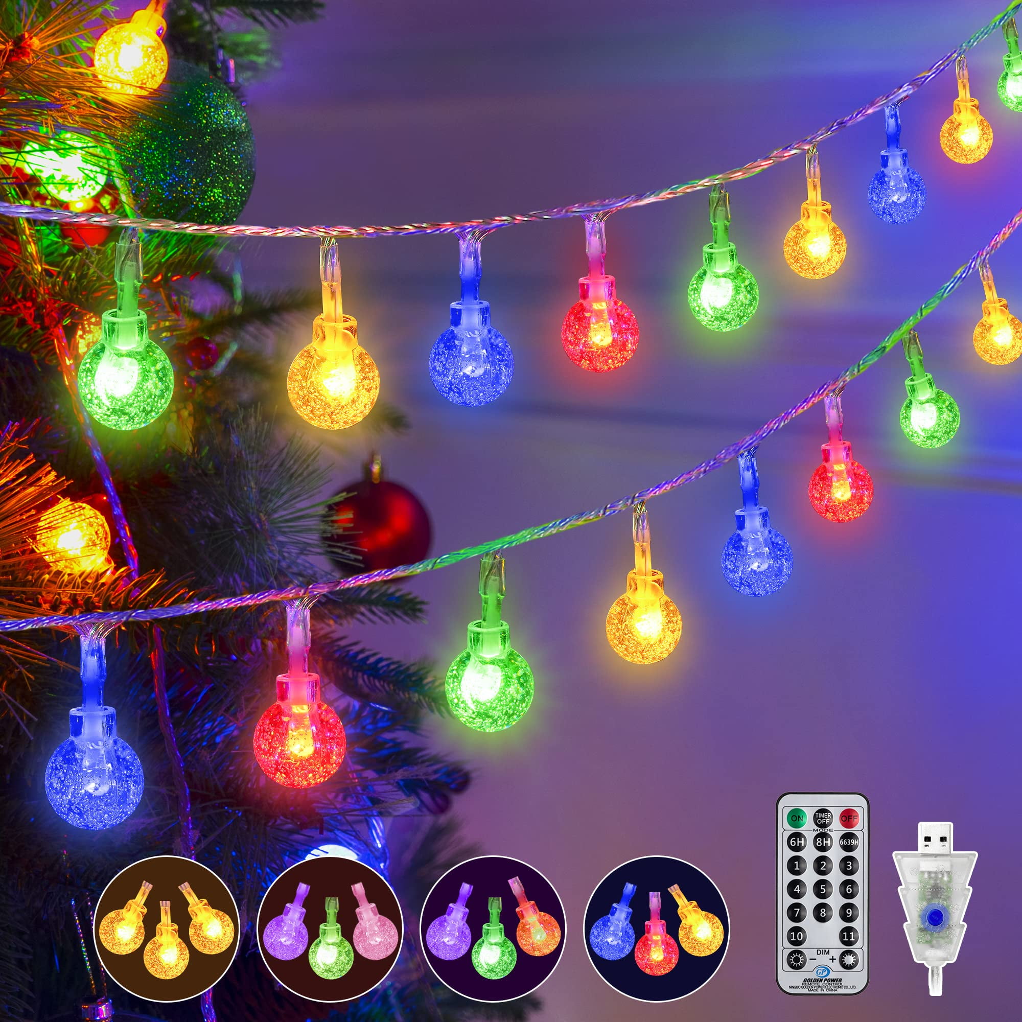Portal overdrive Mediator Christmas Lights Outdoor Waterproof, 11 Modes 49FT 100LED Globe String  Lights - USB Color Changing, Timer, Indoor Lights with Remote for Xmas Tree  Bedroom Camping Classroom Patio Decorations - Walmart.com