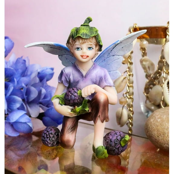 Colorful Enchanted Fairy Garden Boy Elf Pixie Fairy Picking Berries Figurine 4"H