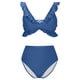 thumbnail image 5 of Trajes de Baño de Mujer de Cintura Alta Cuello en V Ruffle Sólido, Ajuste Apretado Reunión Dividido Conjunto Sexy, 5 of 7