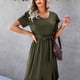 thumbnail image 2 of Vestido De Verano Para Mujer, Vestido De Manga Corta De Color Sólido Con Lazo En La Cintura, Suave Y Elegante Para Citas ANGGREK Otros, 2 of 8