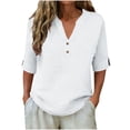 thumbnail image 5 of BRGZLK Women's Linen Shirts Fashion Button Down V Neck Solid Color Loose Fit 3/4 Sleeve Trendy Comfy Blouse Casual Vacation Outfits White XL, 5 of 6