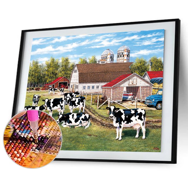 Cuadros Decorativos 5D DIY Village Cow Rhinestone dibujo completo redondo taladro diamante imagen Kit Craft Tmvgtek embutido en tela