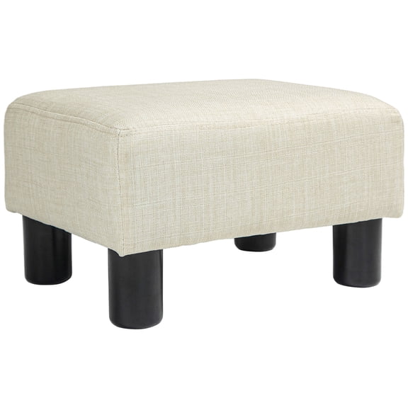Homiyad Small Ottoman Foot Rest, Foot Stool with Linen Fabric Upholstery and Plastic Legs, Cube Ottoman, Beige